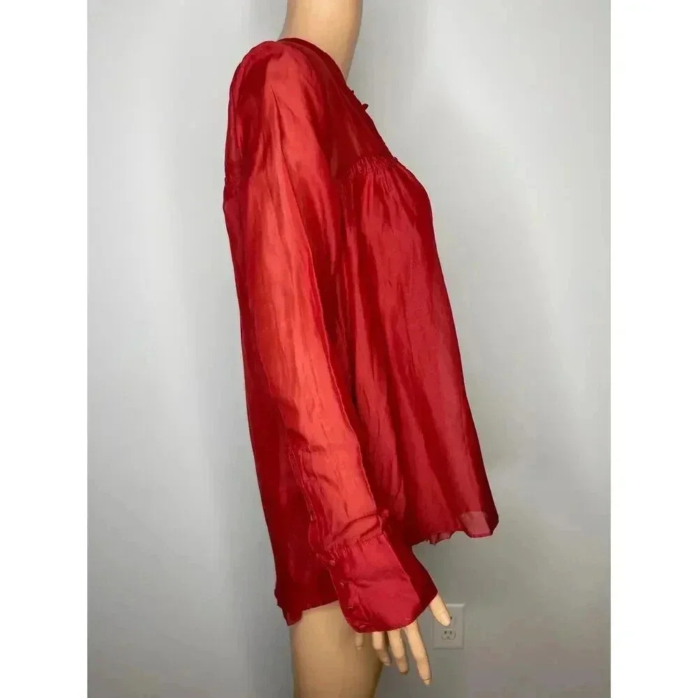 Free People Red Button Down shirt size L  cotton/silk blend - Picture 6 of 8